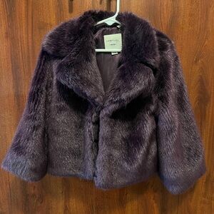 Habitual Girls Faux Fur Coat in Deep Plum
